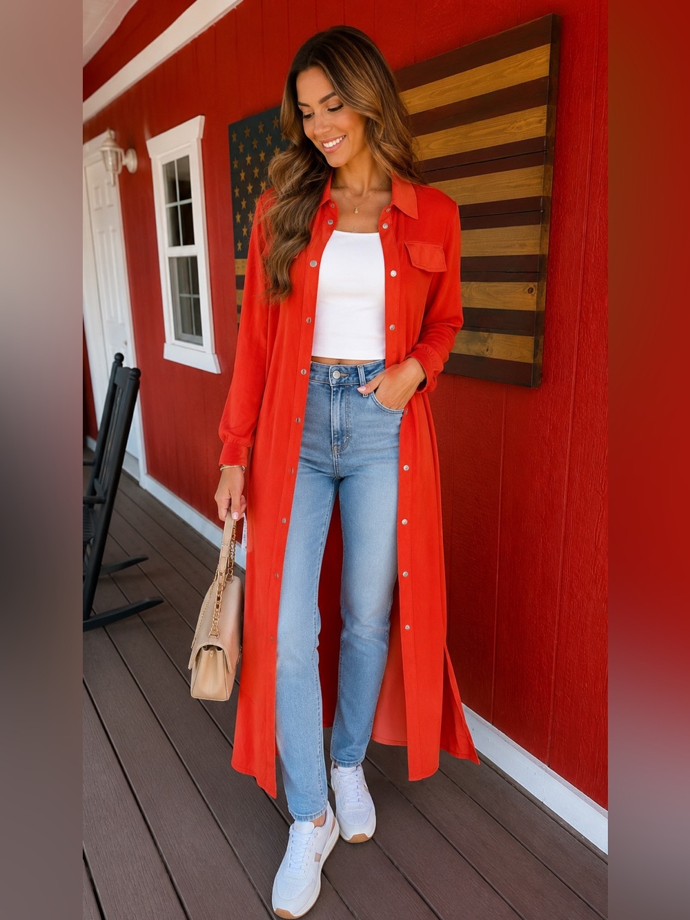 ASOS Burnt Orange-Red Longline Snap Front Duster Cardigan | US 4
